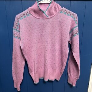 Vintage Obermeyer Womens Pullover Ski Sweater Blue Fair Isle Wool Blend See Info